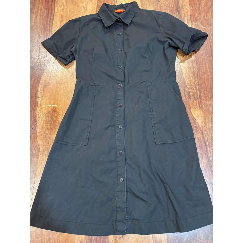 JOE FRESH shirt dress women size M black cotton short sleeve button front pocket